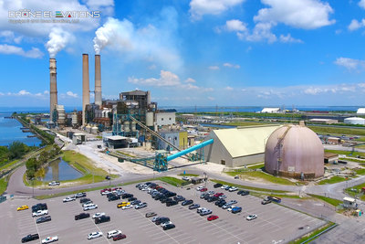 Aerial drone photography of TECO industrial power plant in Tampa, Florida.
